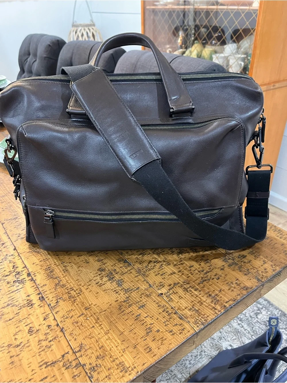 TUMI Brown Leather Briefcase Laptop Messenger/ Expandable Carry-On Shoulder Bag